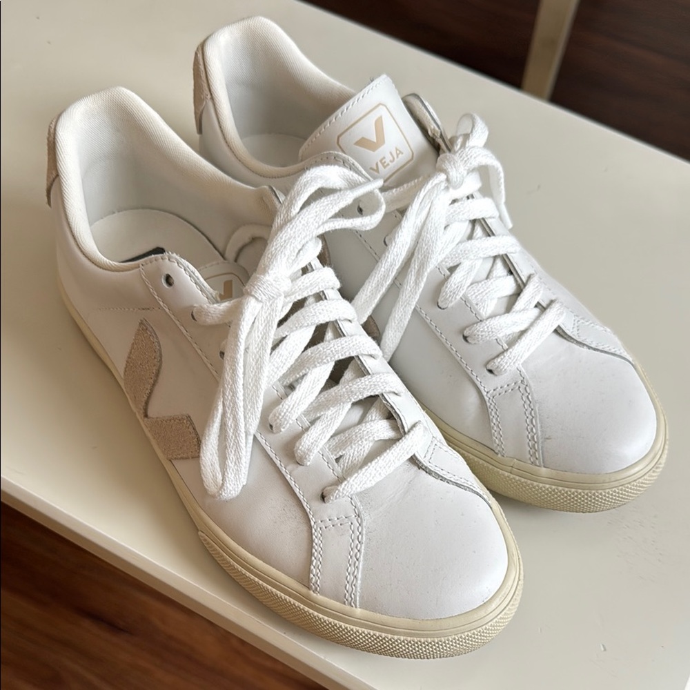 Veja White and Cream Sneakers.